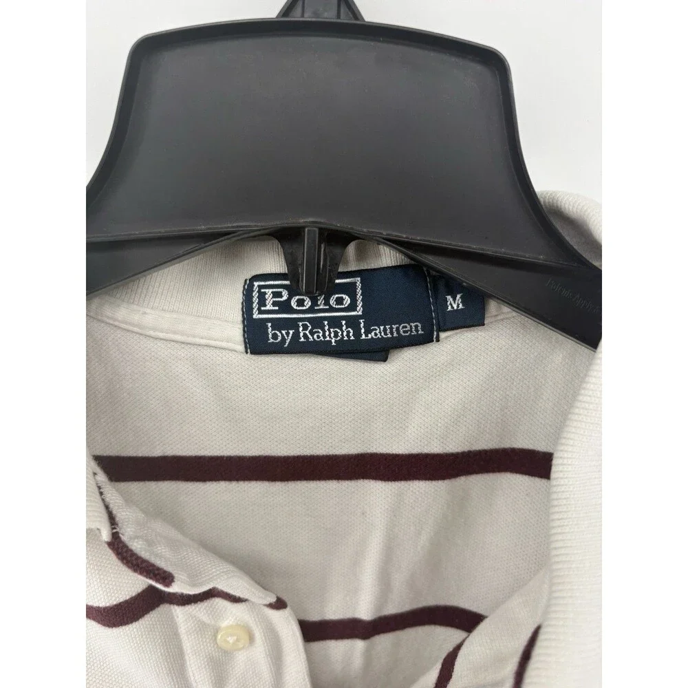 Polo Ralph Lauren Men’s Striped Polo Shirt Maroon And Cream Logo Size Medium